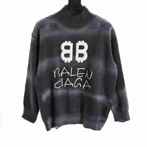 BLCG23ss Double B Flocking Letter Embroidery Damaged Sweater