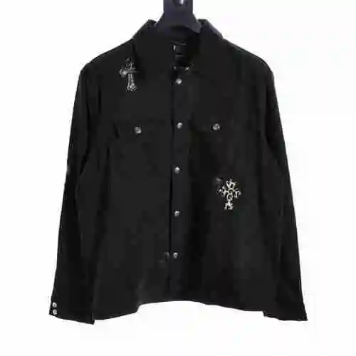 Leather Cross Double Panel Embroidered Shirt