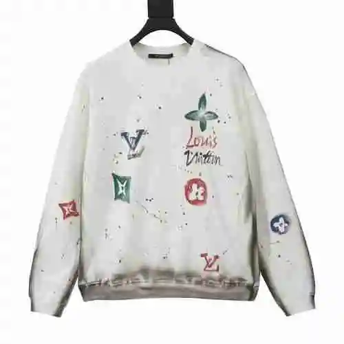 1V Washed Damaged Hand Painted Round Neck Sweater