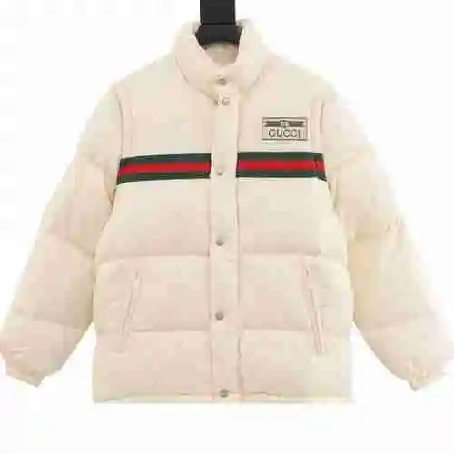 G Family 22ss Red Green Ribbon Down Coat
