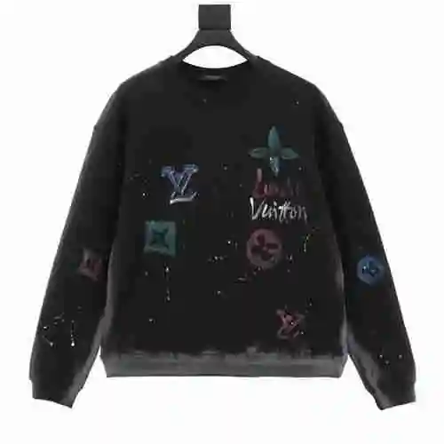 1V Washed Damaged Hand Painted Round Neck Sweater