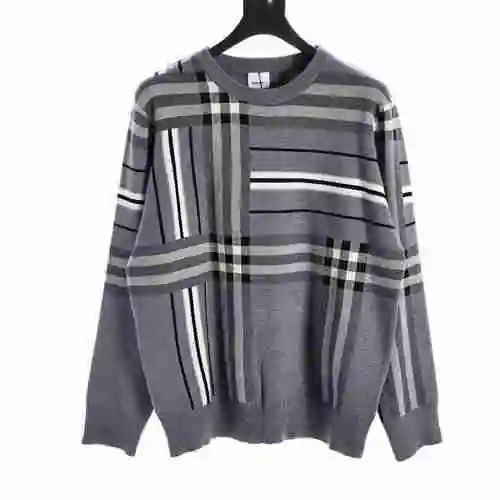 BBR23SS Checkered Striped Knitted Round Neck Sweater