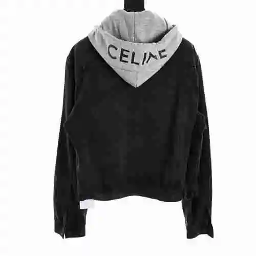 CE hooded printed patchwork denim jacket