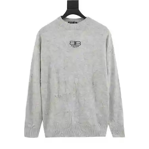Blcg 22FW Pleated Lock Small Label Round Neck Sweater