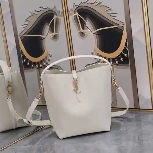 YSL Saint Luo @ Bolsa de cubo de agua azul hecha de cuero de vaca original importado Bolsa de regalo