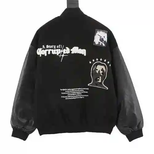 Grailz wool patchwork leather sleeve American embroidered patch baseball jacket