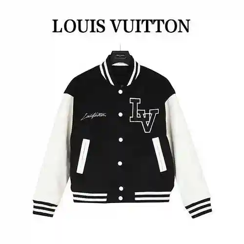 LV Louis Vuitton 23Fw Split Leather Sleeves Baseball Jacket Coat