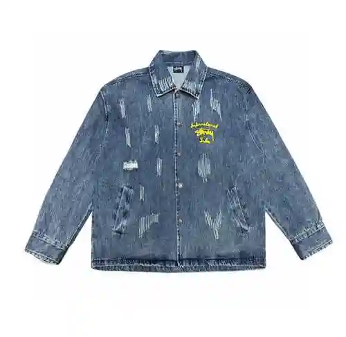 Stu * ssy/Stucy Washed Old Embroidered Denim Coat