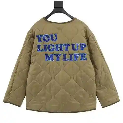 I LOVE KKKKKK Back Beaded Embroidered Letter Cotton Coat