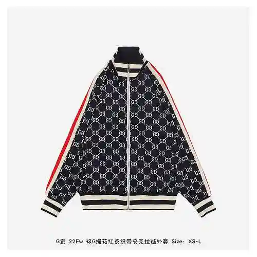 G Family 22Fw Double G Jacquard Red Ribbon Ribbon Jacket Zipper Coat