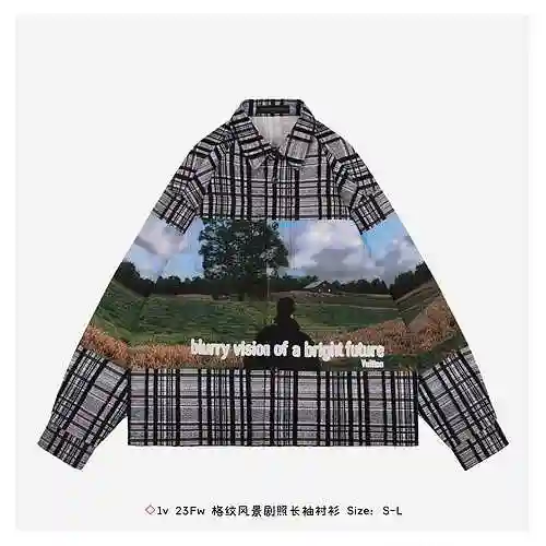 ◇ 1v 23Fw checkered landscape stills long sleeved shirt